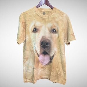 Dog Shirt Mens Medium Golden retriever Short Sleeve Crew Neck T Shirt Yellow